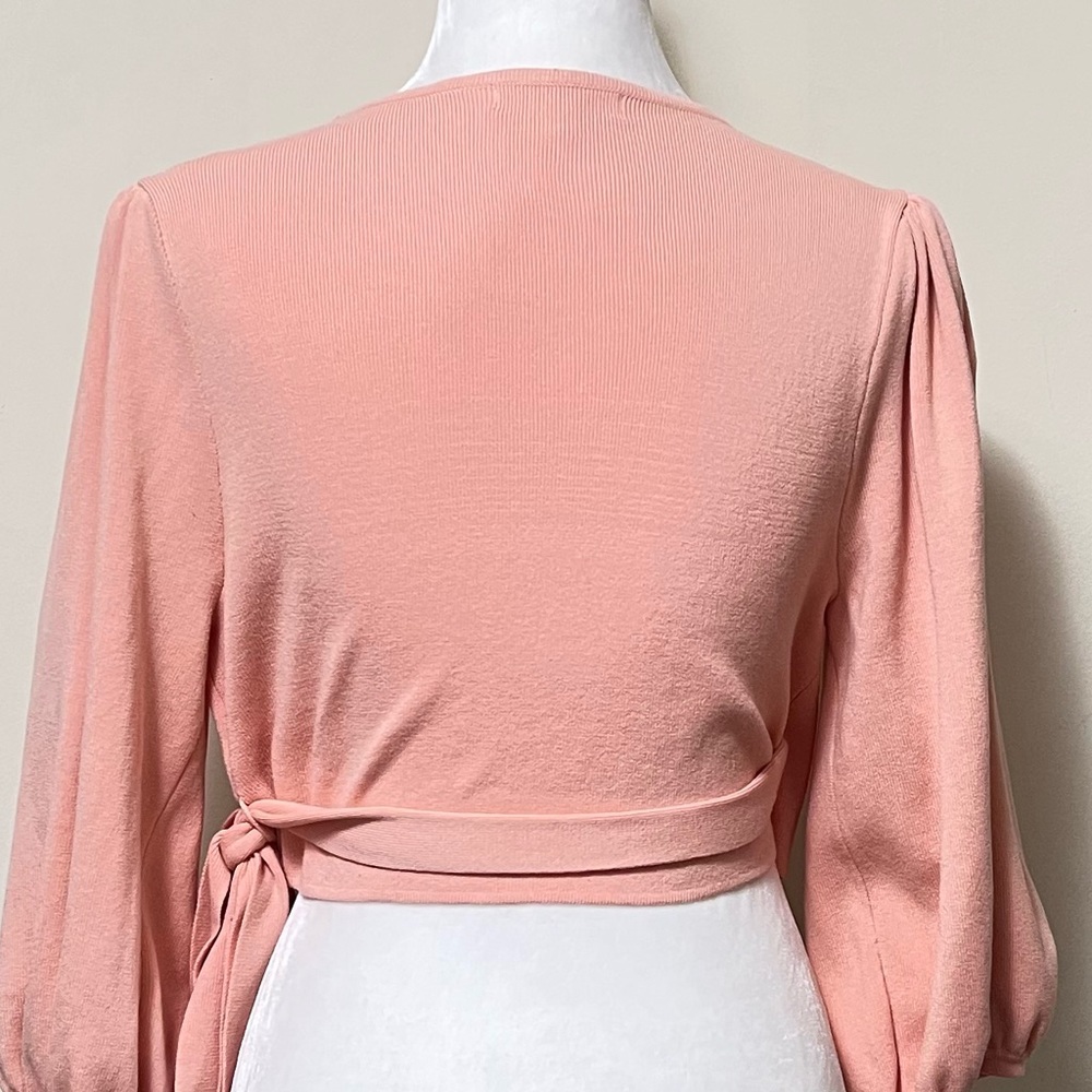 MISSGUIDED new Pink True Wrap Around Straps Crop Balloon Sleeves Knit Top 10/12 - Picture 12 of 16